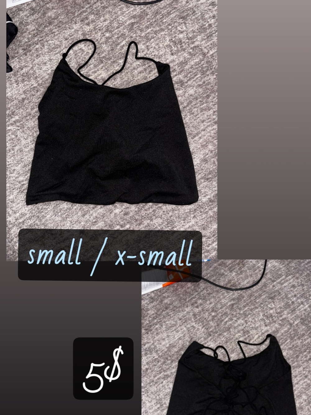 Black Spaghetti Strap Crop Top - Casual Layering Tank